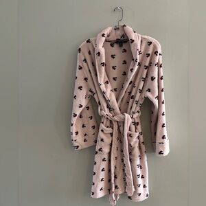 Tommy Hilfiger Pink Plush Heart-Print Belt Robe Sz. Small Medium Varsity Comfy